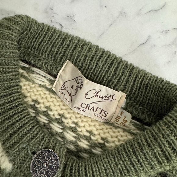 Cheviot Crafts Vintage Fair Isle Wool Cardigan Sweater XS - Picture 3 of 4
